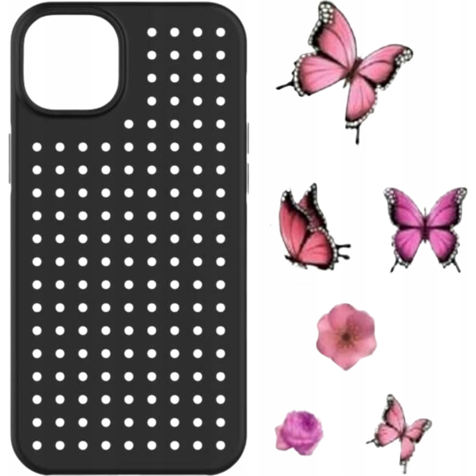 Etui Pinit Dinamikus + Virág / Pillangó Pin iPhone 14 6.1" Fekete Minta 1 Tok (KAT06691)