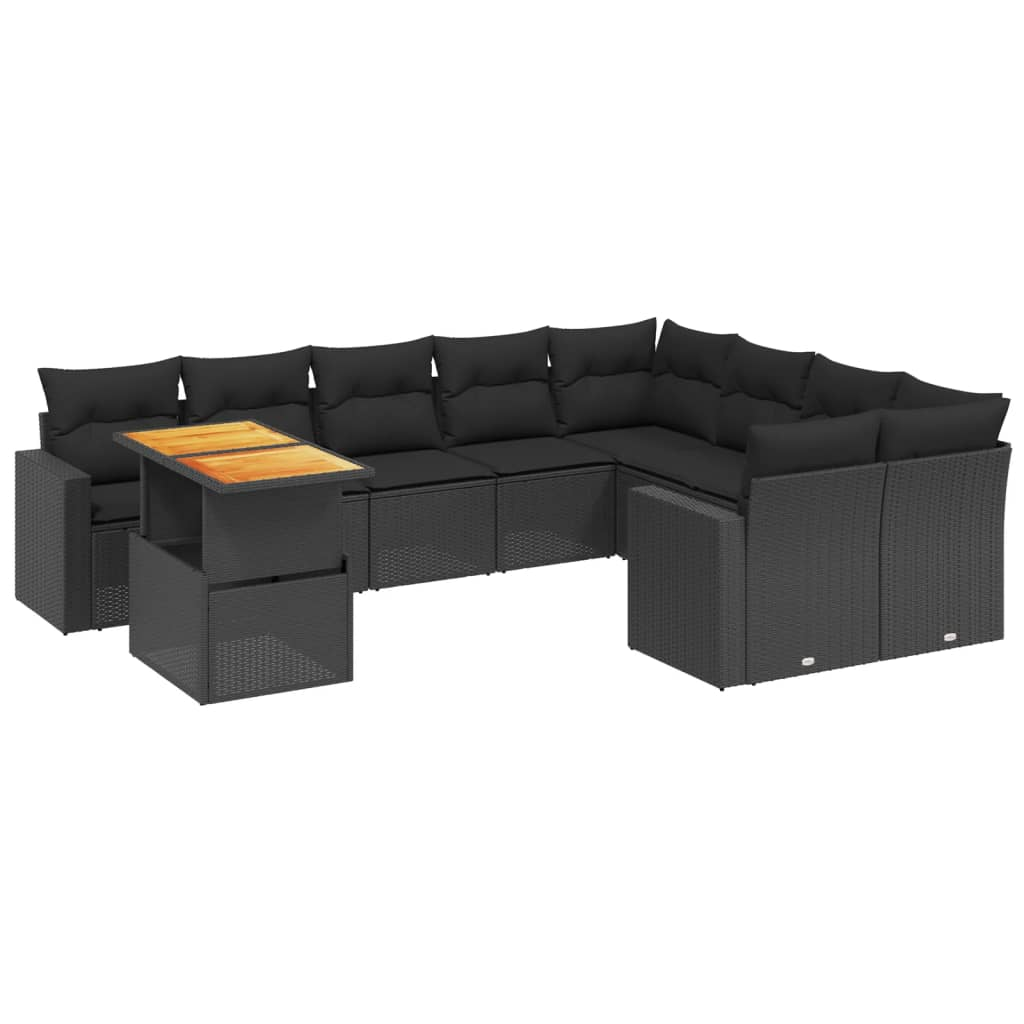 10 részes fekete polyrattan kerti ülőgarnitúra párnákkal (3271475)