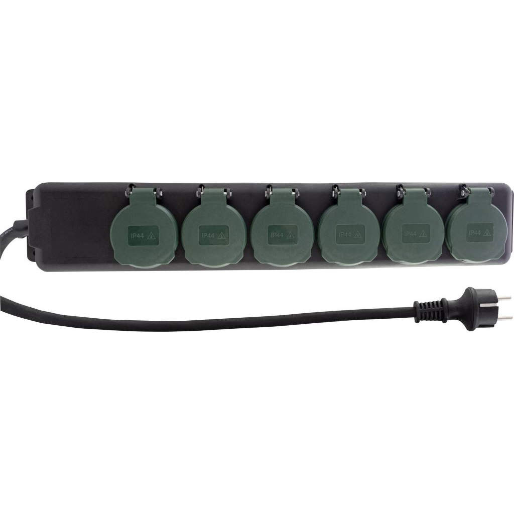 REV 0512469555 Hálózati elosztó 6 részes Fekete, Zöld Védőérintkezős 1,4m (r0512469555)