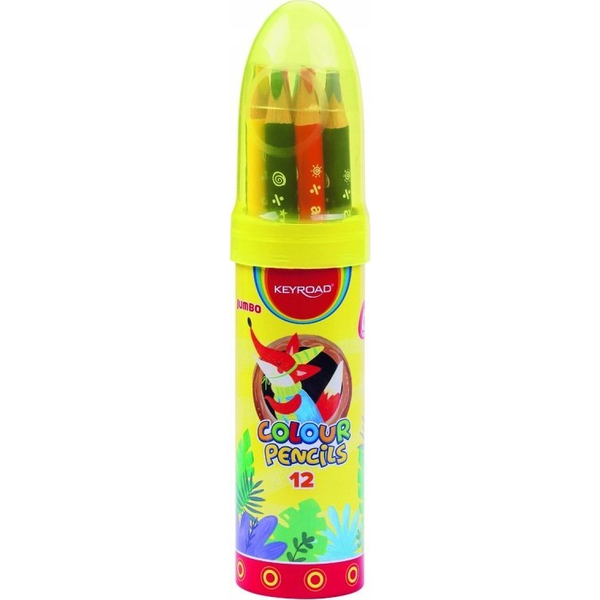 Keyroad Jumbo Színes Ceruza Készlet - 12 db, Vastag, Háromszögletű, Rakéta Palackban