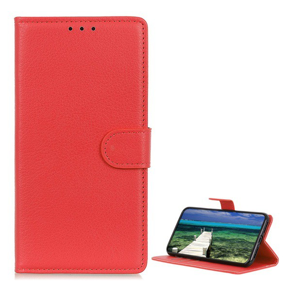 Калъф за Samsung Galaxy A22 5G (Sm-A226) Стоящ, кожен ефект (обръщане, отваряне настрани, функция за настолен държач, Premium) Червен