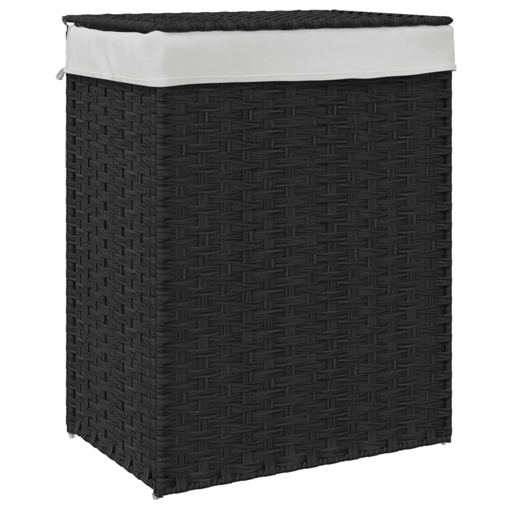 fekete polyrattan szennyeskosár fedéllel 46x33x60 cm (372032)
