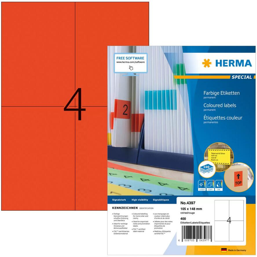 Herma 105x148 mm Címke tintasugaras és lézer nyomtatóhoz (400 címke / csomag) (4397)