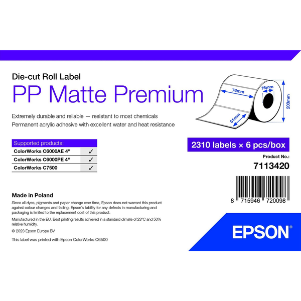 Epson 7113420 етикет за принтер Бяла Самозалепващ се етикет на принтер