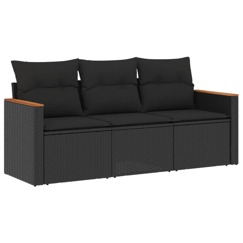 3 részes fekete polyrattan kerti ülőgarnitúra párnával (3258156)