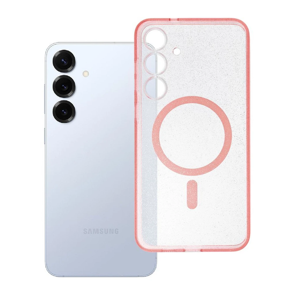 Samsung S25 PLUS készülékhez Clear Mag Cover (STR) tok, MagSafe-kompatibilis, rózsaszín csillámos