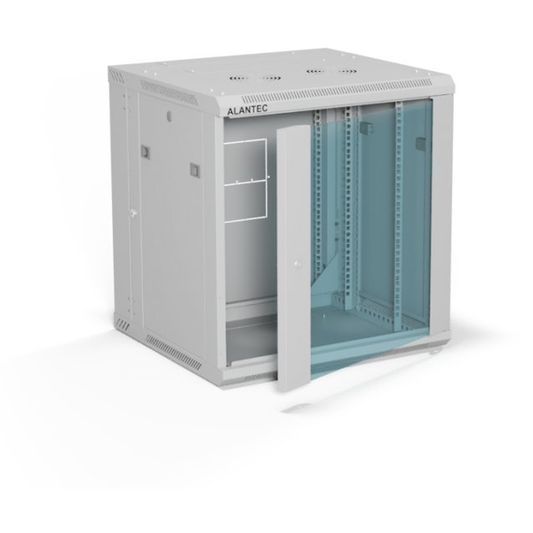 Szafa Alantec Szafa wisząca 19" 12U 600x600, dwusekcyjna, drzwi szklane jednoskrzydłowe, tył osłona pełna demontowalna, osłony boczne pełne demontowalne zamykane na klucz, 4 belki, kolor szary, do samodzielnego montażu - Flat Pack, ALANTEC