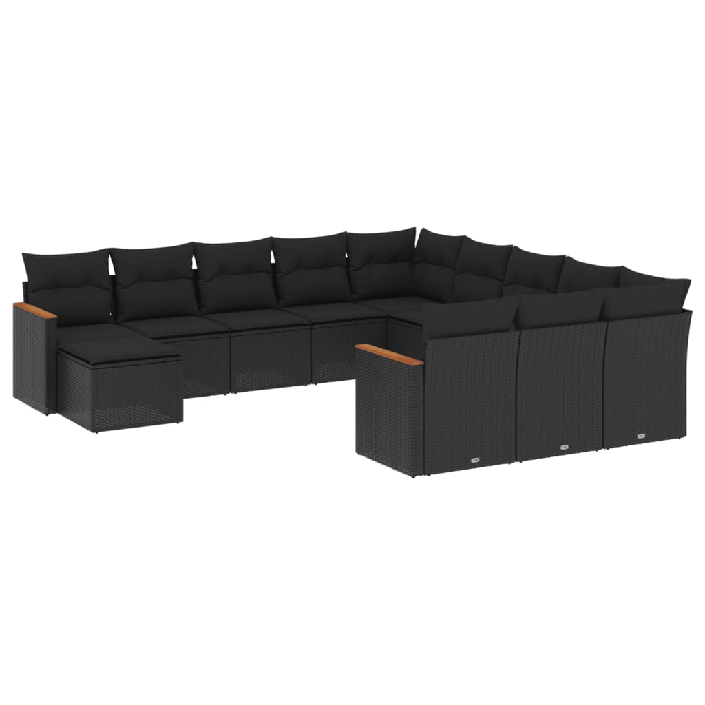 12 részes fekete polyrattan kerti ülőgarnitúra párnákkal (3226580)
