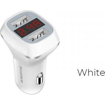 Automobilová Borofone 2x USB s LCD displejem, bílá