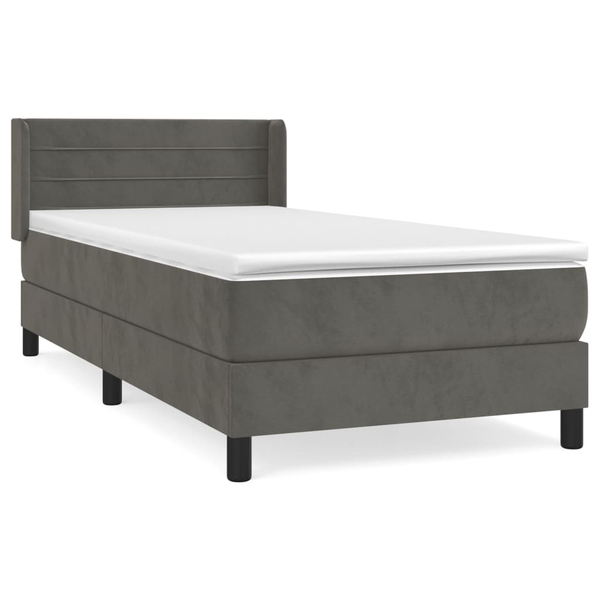Pat box spring cu saltea, gri închis, 100x200 cm, catifea