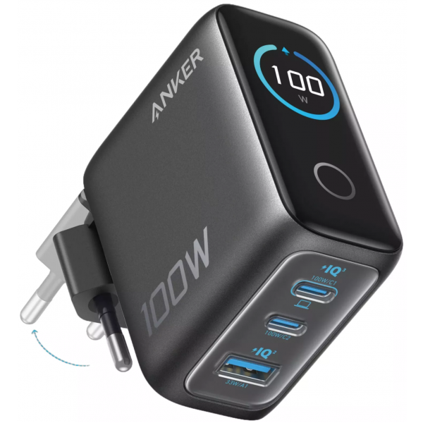 ANKER Töltő 100W 3 portos Smart kijelzővel sötétszürke B121BGZ1