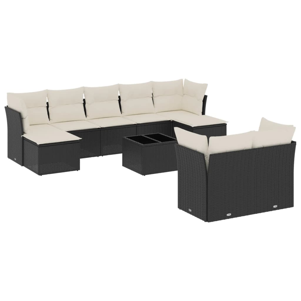 10 részes fekete polyrattan kerti ülőgarnitúra párnákkal (3218316)