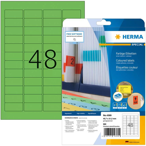 HERMA 4369 tiskové etikety Zelené samolepicí etikety pro tisk