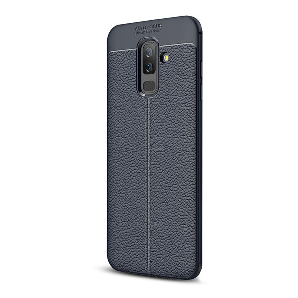 Калъф за Samsung Galaxy A6 + (2018) SM-A605F, Гръб, Гума/Силикон, Кожен ефект, Шарка с шевове, Тъмносин