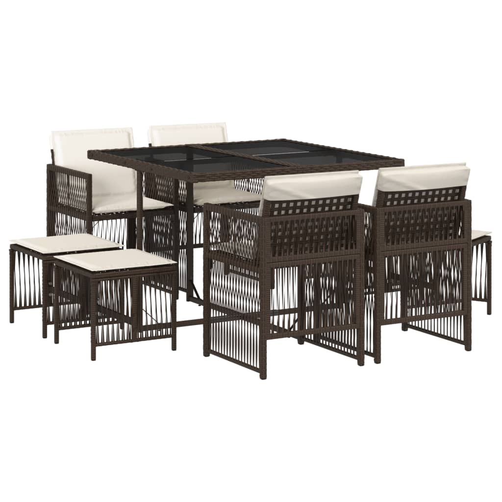 9 részes barna polyrattan kerti étkezőgarnitúra párnákkal (3210957)