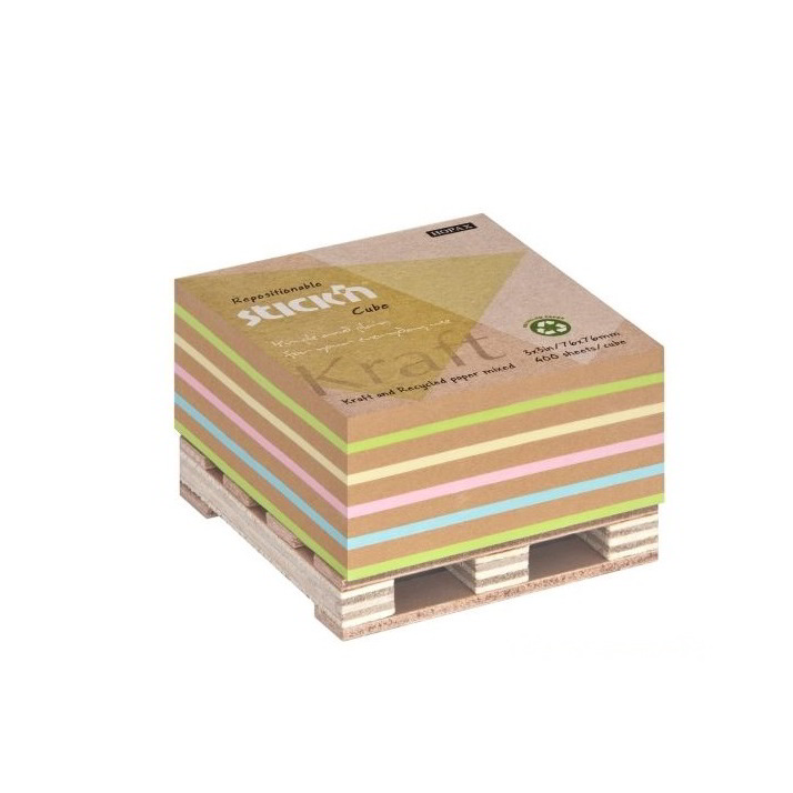 StickN KraftCube 76x76mm újrahasznosított jegyzettömb - több színű (400 lap / tömb) (21817)