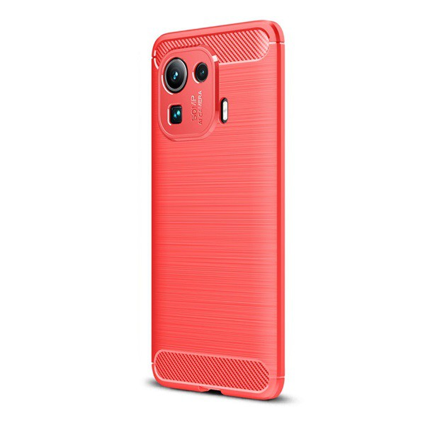 Szilikon telefonvédő (közepesen ütésálló, légpárnás sarok, szálcsiszolt, karbon minta) PIROS [Xiaomi Mi 11 Pro 5G] (5996591082905)