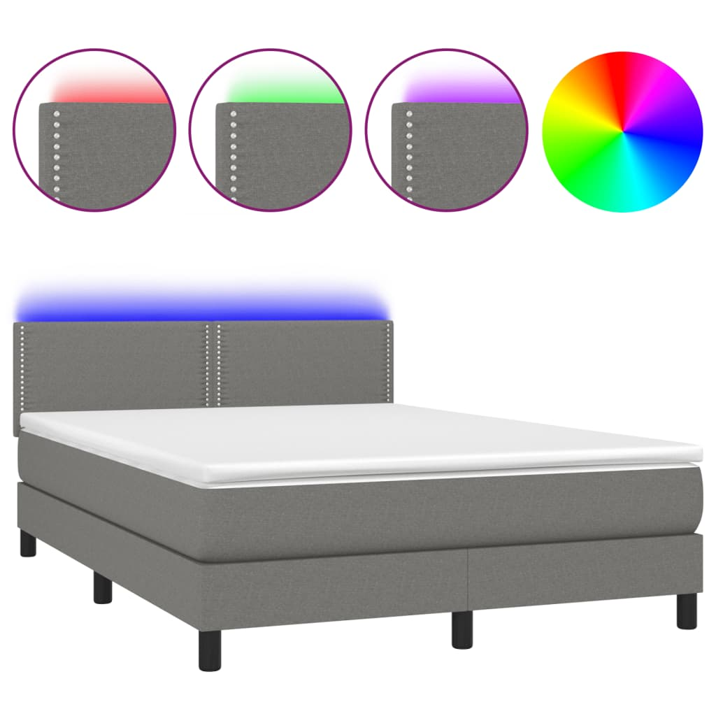 sötétszürke szövet rugós és LED-es ágy matraccal 140x200 cm (3133078)