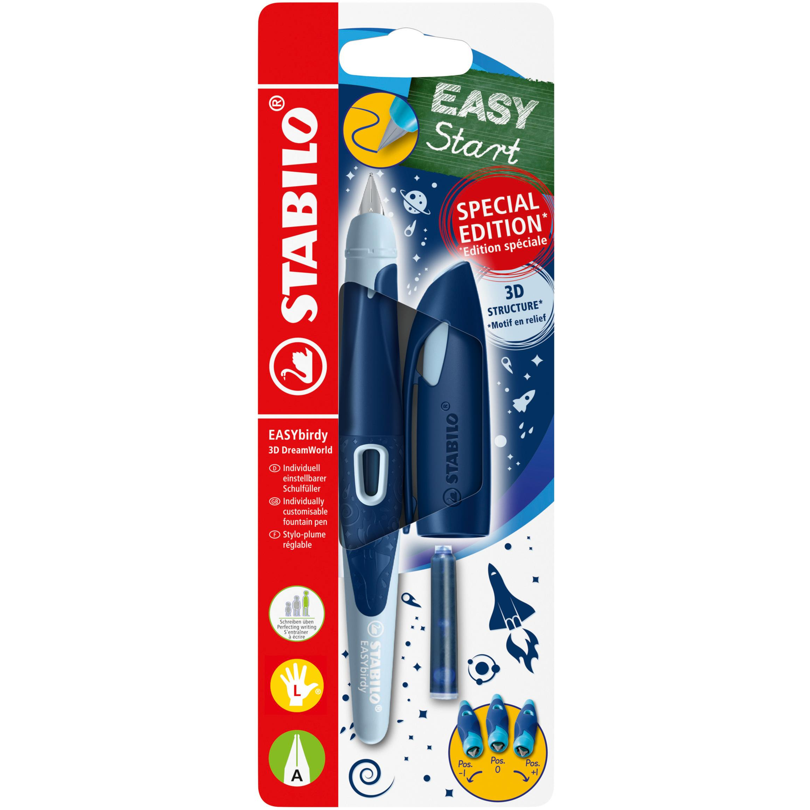 STABILO EASYbirdy 3D DreamWorld Special Edition Töltőtoll balkezeseknek, hegy kezdőknek, kék (4006381616478)