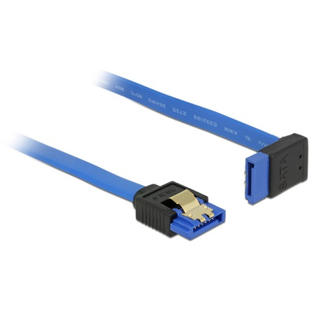 Delock 84999 SATA-kábel 6 Gb/s egyenes -> felfelé ívelt, fém rögzítő, kék, 100cm (84999)