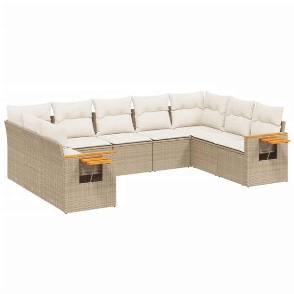 Set canapele de grădină, 9 piese, cu perne, bej, poliratan