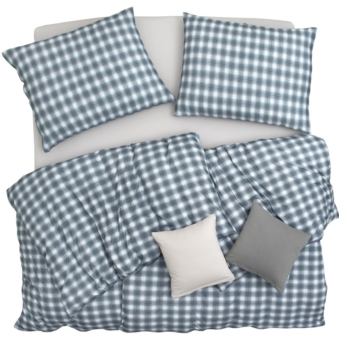 SCANquilt JERSEY ágyneműhuzat, kockás, kék-szürke, 140 × 200/70 × 90 cm (35587)