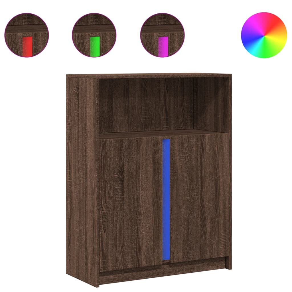 barna tölgy szerelt fa tálalószekrény LED-del 77x34x100 cm (852151)