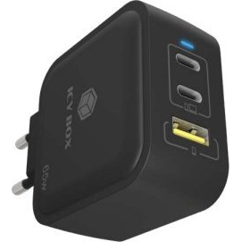 Icy Box IB-PS1030-PD USB-A / 2x USB-C Hálózati Gyorstöltő Adapter 65W - Fekete (IB-PS1030-PD)
