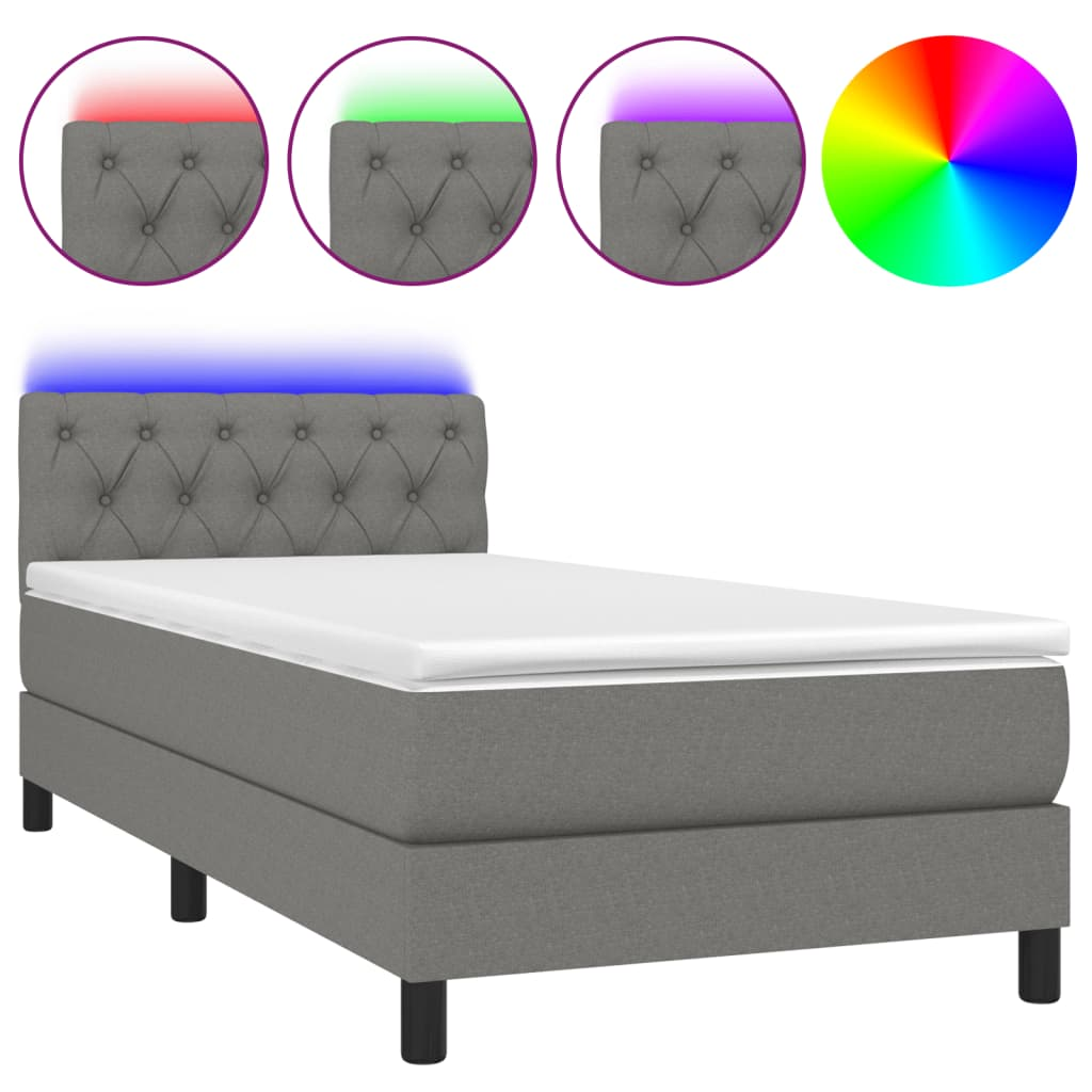 sötétszürke szövet rugós és LED-es ágy matraccal 80 x 200 cm (3133350)