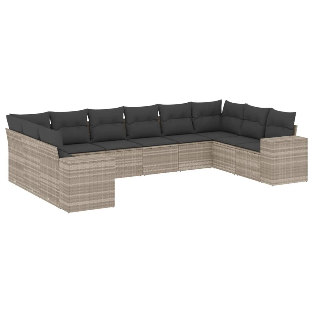 10 részes világosszürke polyrattan kerti ülőgarnitúra párnákkal (3255409)