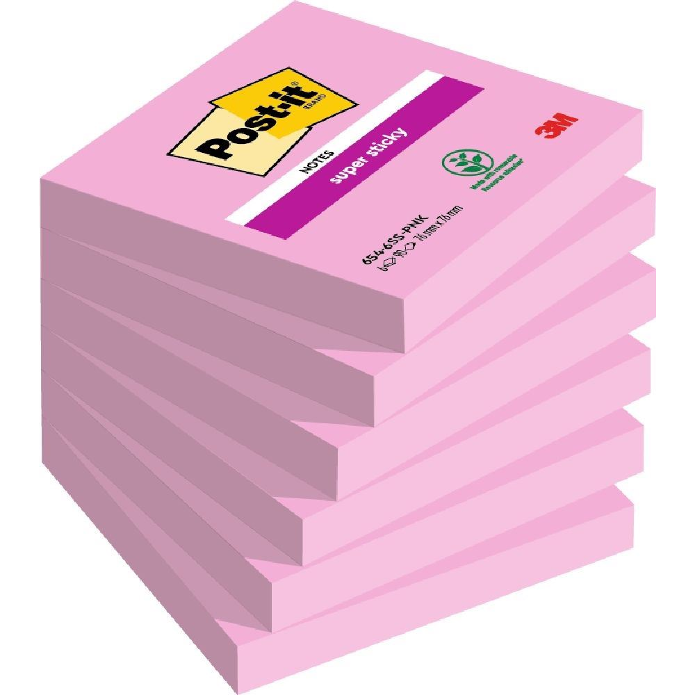 3M Post-it Super Sticky 654 öntapadós jegyzettömb 76x76mm rózsaszín 90lap (7100259225) (3M7100259225)