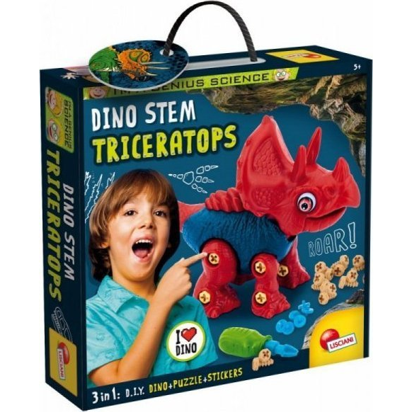 Dino építő szett + puzzle + matrica Triceratops