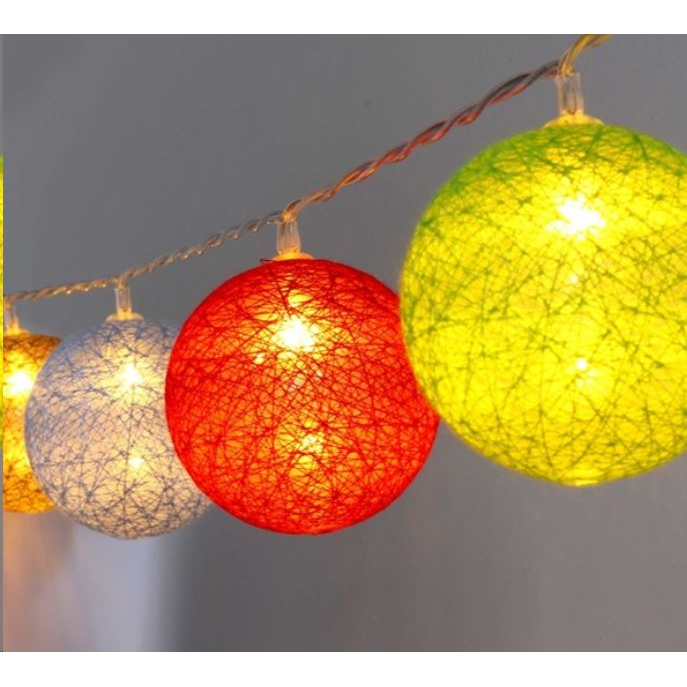 IRIS Gömb alakú 6cm/színes fonott/3m/barna-piros-kék-zöld/20db LED-es/USB-s fénydekoráció (104-29) (104-29)