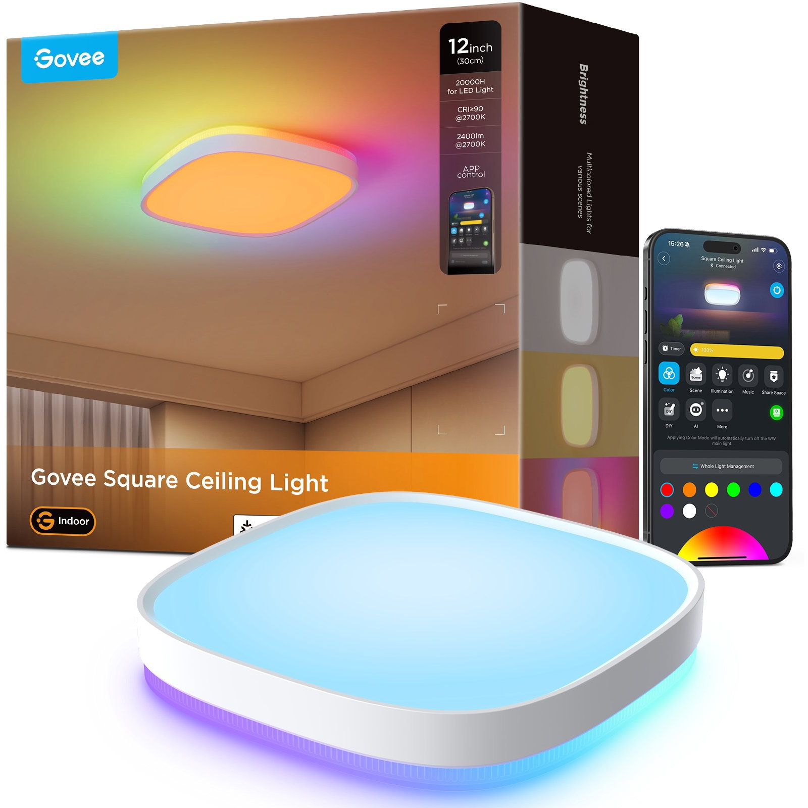 Govee RGBICWW Smart Duál mennyezeti lámpa, Matter, 2400 lm, 30 cm (H80A4C01)