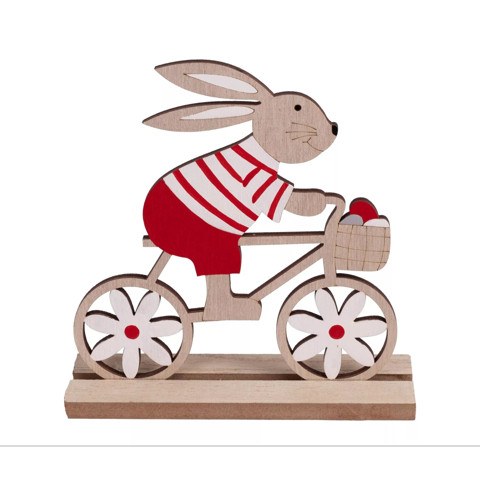 Fa dekoráció nyuszi figurával és biciklivel - 16 cm (65712)