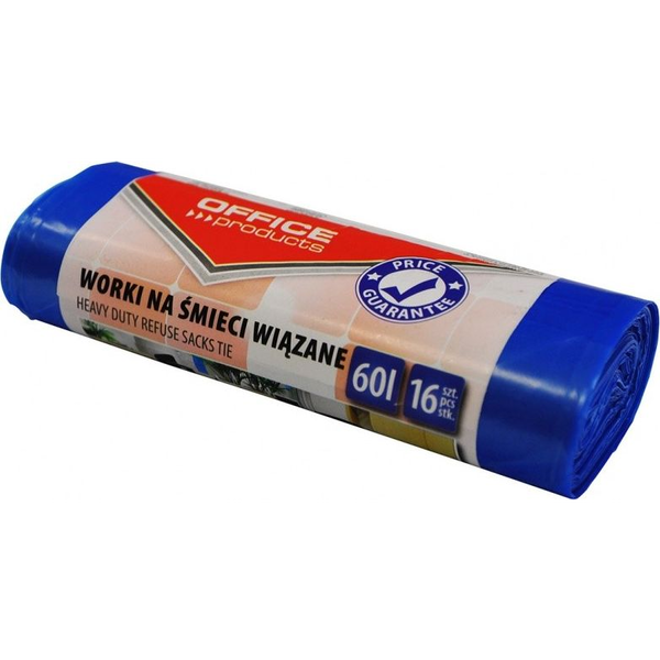  Office Products Worki na śmieci wiązane OFFICE PRODUCTS, premium (LDHD), 60L, 16szt., niebieskie