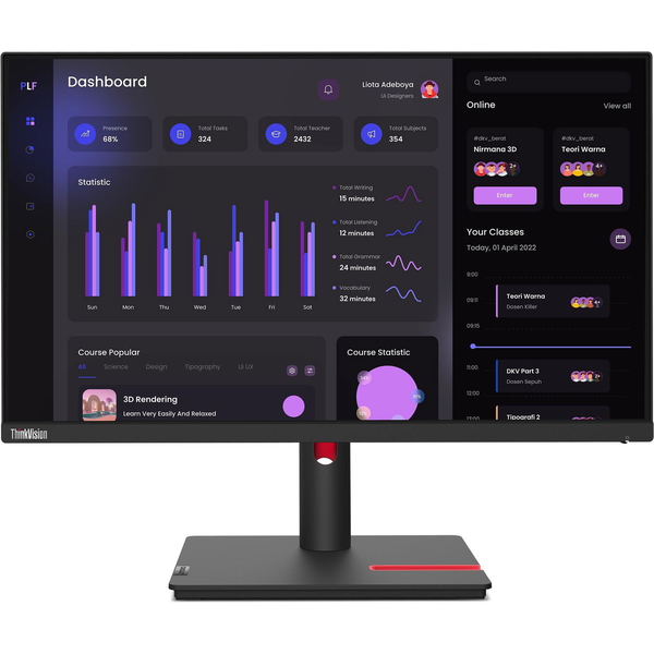 Lenovo 23,8" ThinkVision T24i-30 16:9 FullHD IPS Monitor - Fekete