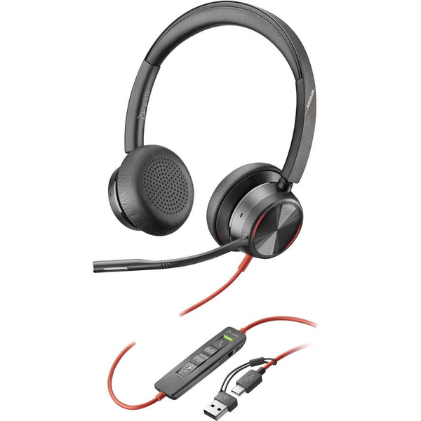 HP Poly Blackwire 8225 Stereo USB-C Headset +USB-C/A Adapter Auricolare Cablato A Padiglione Ufficio USB tipo-C Nero