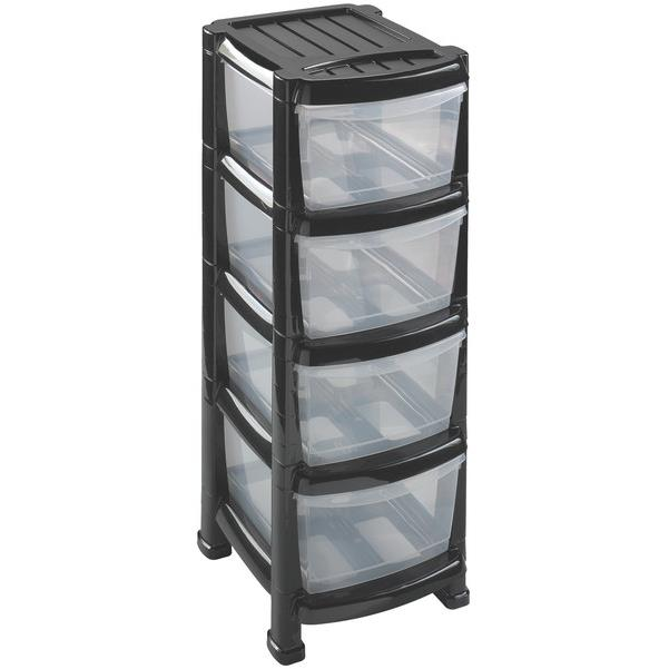 Heidrun polc 4 fiókkal, fekete színben (8010059015216)