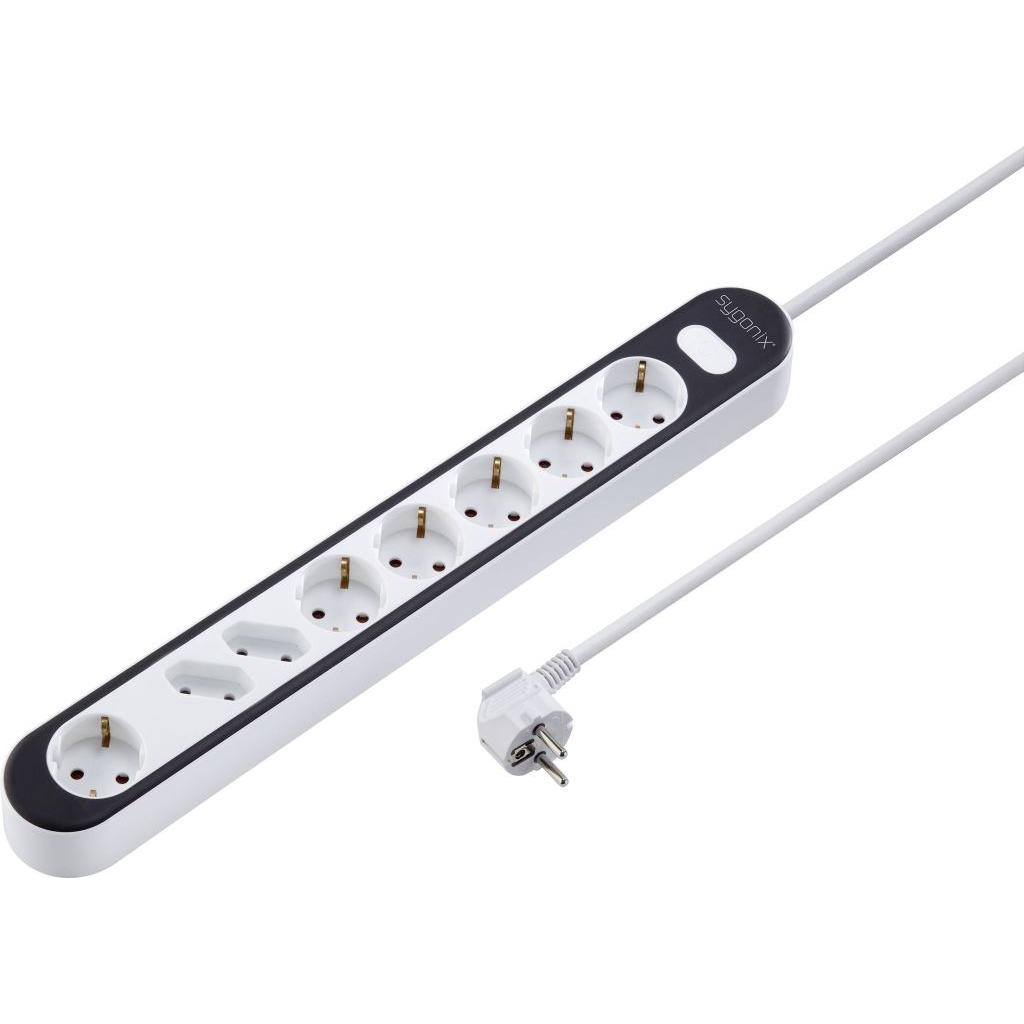 Sygonix védőérintkezős 8 részes elosztó kapcsolóval fehér fekete (SY-4538274) (SY4538274)