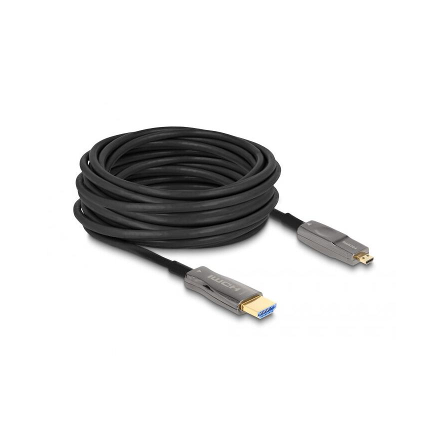 Delock HDMI micro D -> HDMI M/M aktív video kábel 15m fekete USB-C™, DisplayPort, HDMI, DVI adapterrel, 8K60Hz (86006)