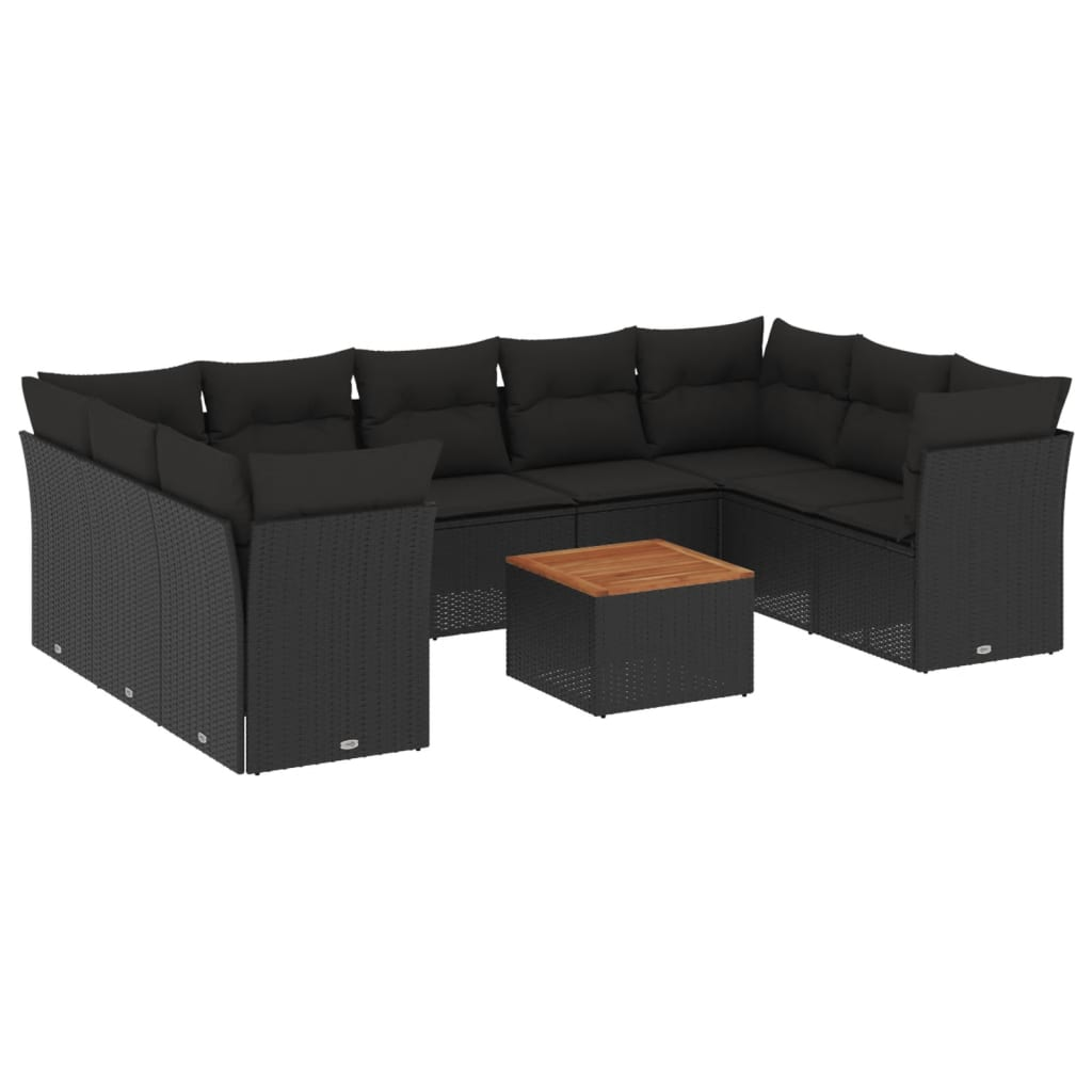 10 részes fekete polyrattan kerti ülőgarnitúra párnákkal (3256132)