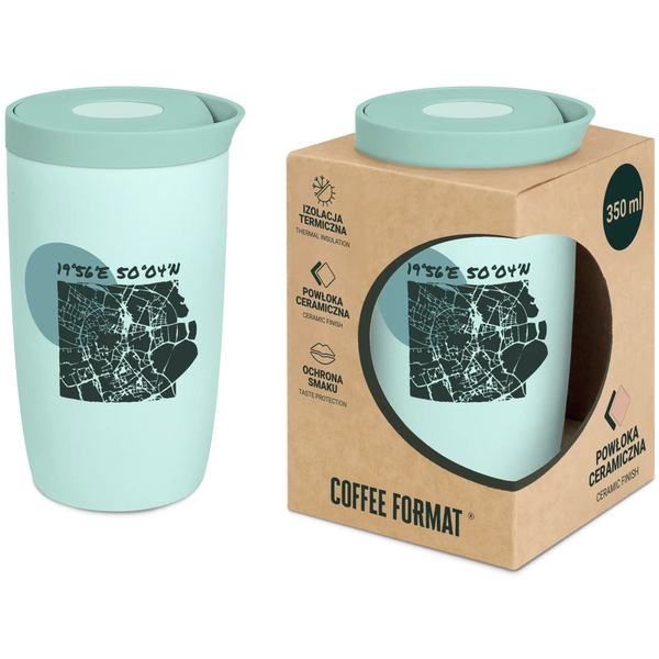 Kubek termiczny Coffee Format 350 ml - Miętowy z motywem mapy