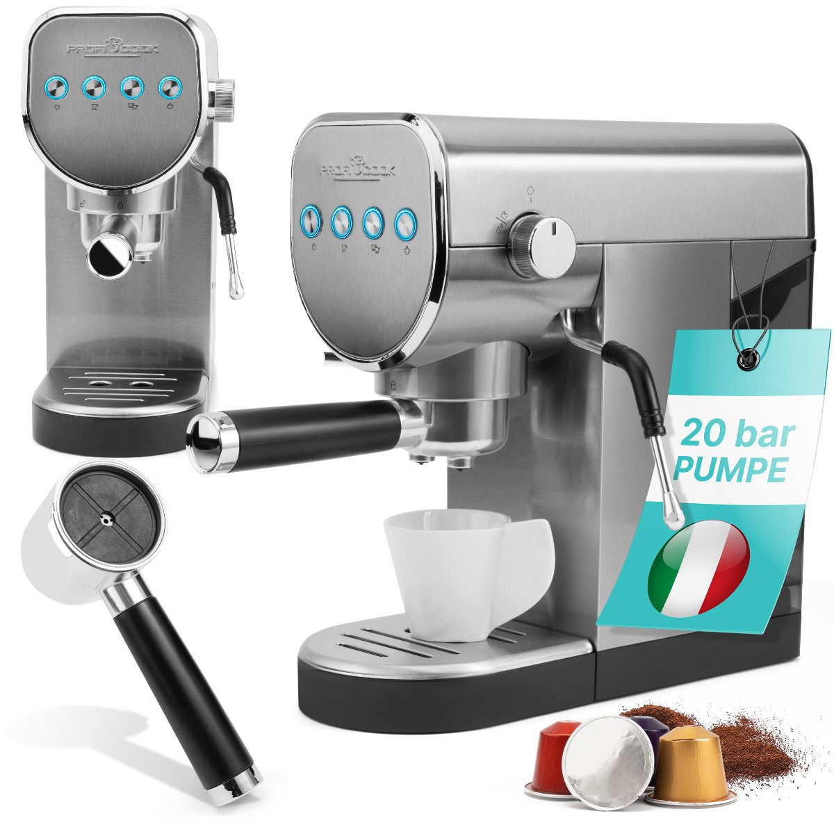 Proficook PC-ES-KA 1265 Espresso kávéfőző 1360 Watt - Ezüst (501265)