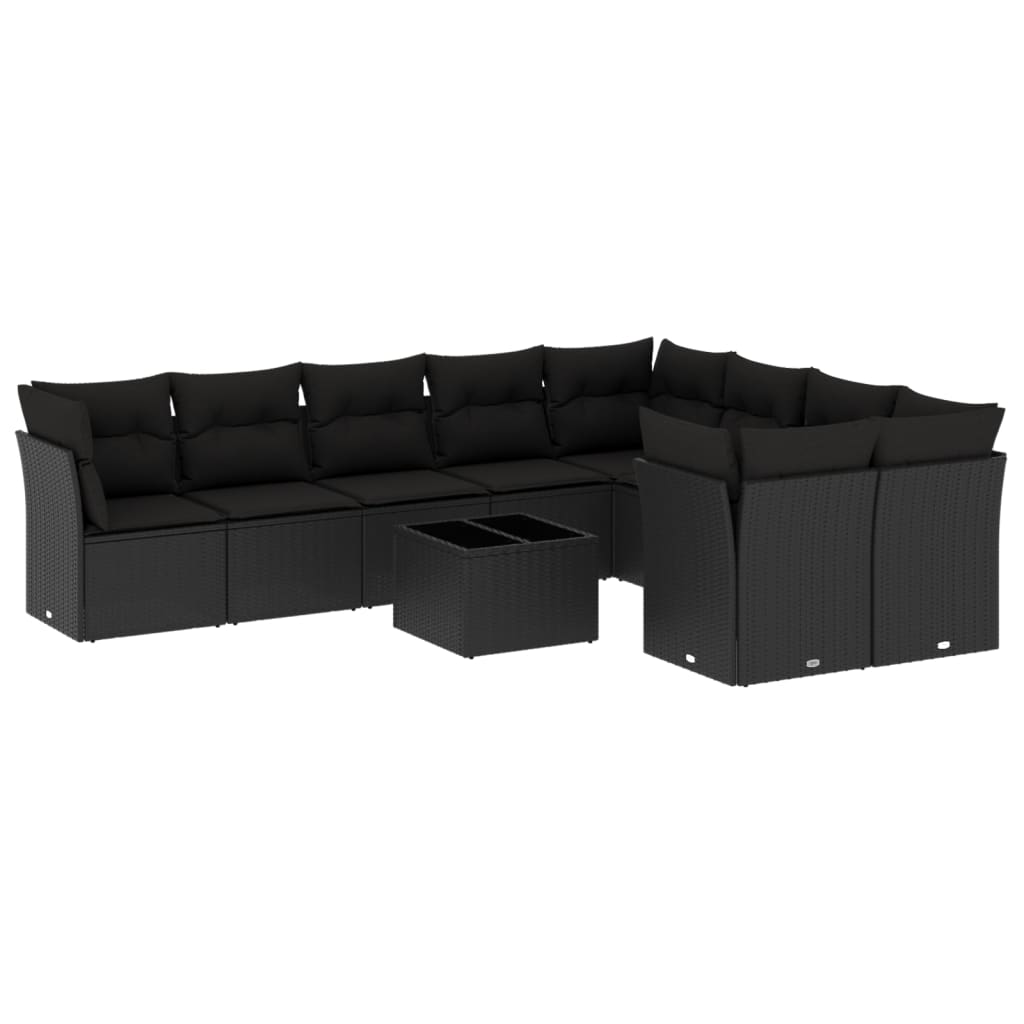 10 részes fekete polyrattan kerti ülőgarnitúra párnákkal (3218175)