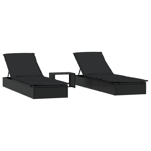 2 db fekete polyrattan napágy asztallal