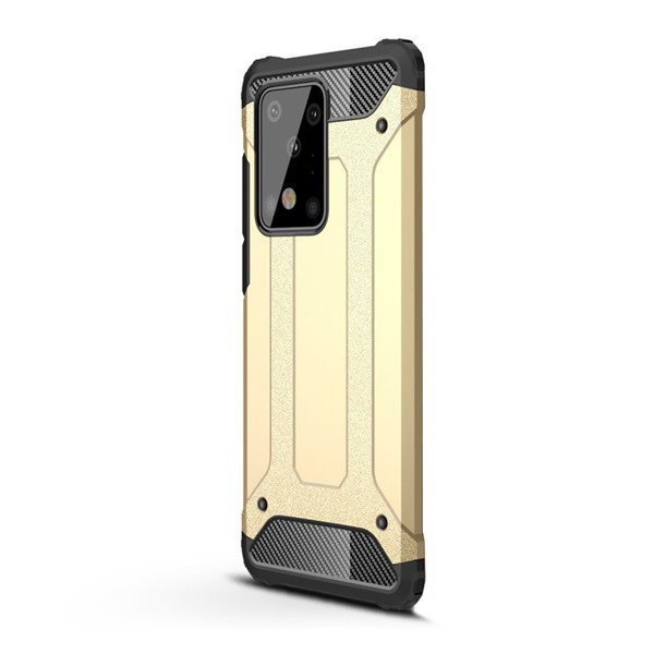 Defender műanyag telefonvédő (közepesen ütésálló, légpárnás sarok, szilikon belső, fémhatás) ARANY [Samsung Galaxy S20 Ultra 5G (SM-G988B)] (5996457960729)