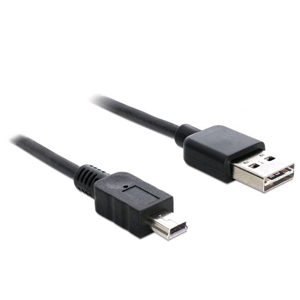 EASY-USB 2.0 Kabel, USB-A Stecker > Mini USB-B Stecker (schwarz, 1 Meter, USB-A Stecker beidseitig verwendbar)
