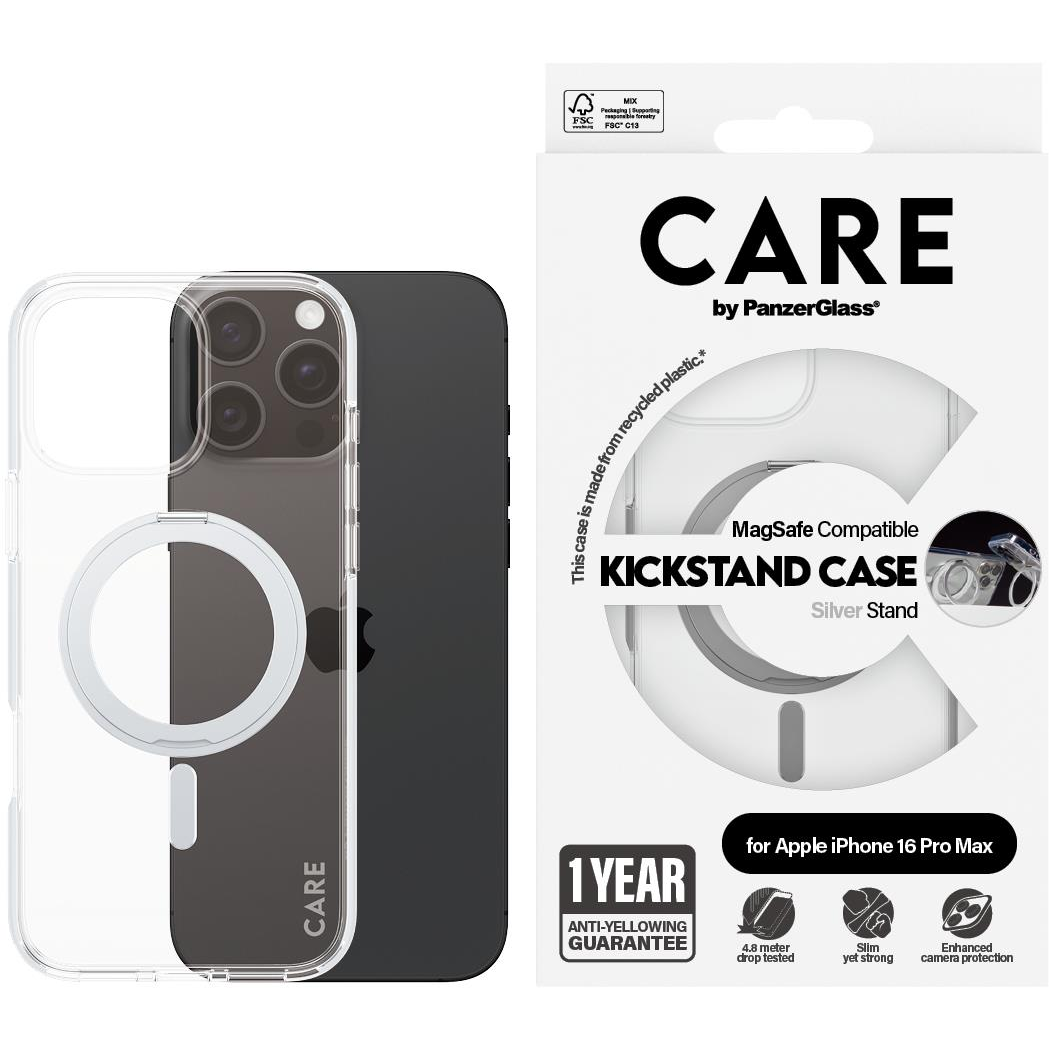 PanzerGlass CARE Apple iPhone 16 Pro Max MagSafe KickStand átlátszó/szürke nem sárguló tok (1328)