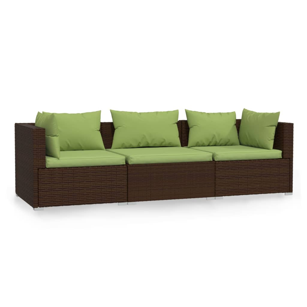 3 személyes barna polyrattan kanapé párnákkal (317555)
